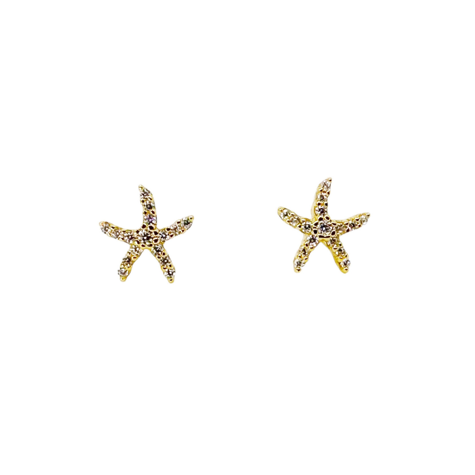 SE500 Sterling Silver Gold Plated CZ Stud Earrings Starfish