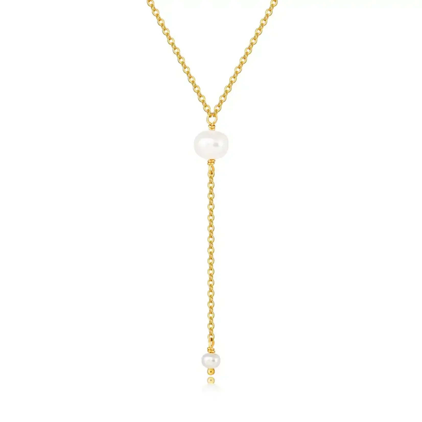 16"-18"14k Gold Plated AAA Pearl Necklace - Dangle Pearl