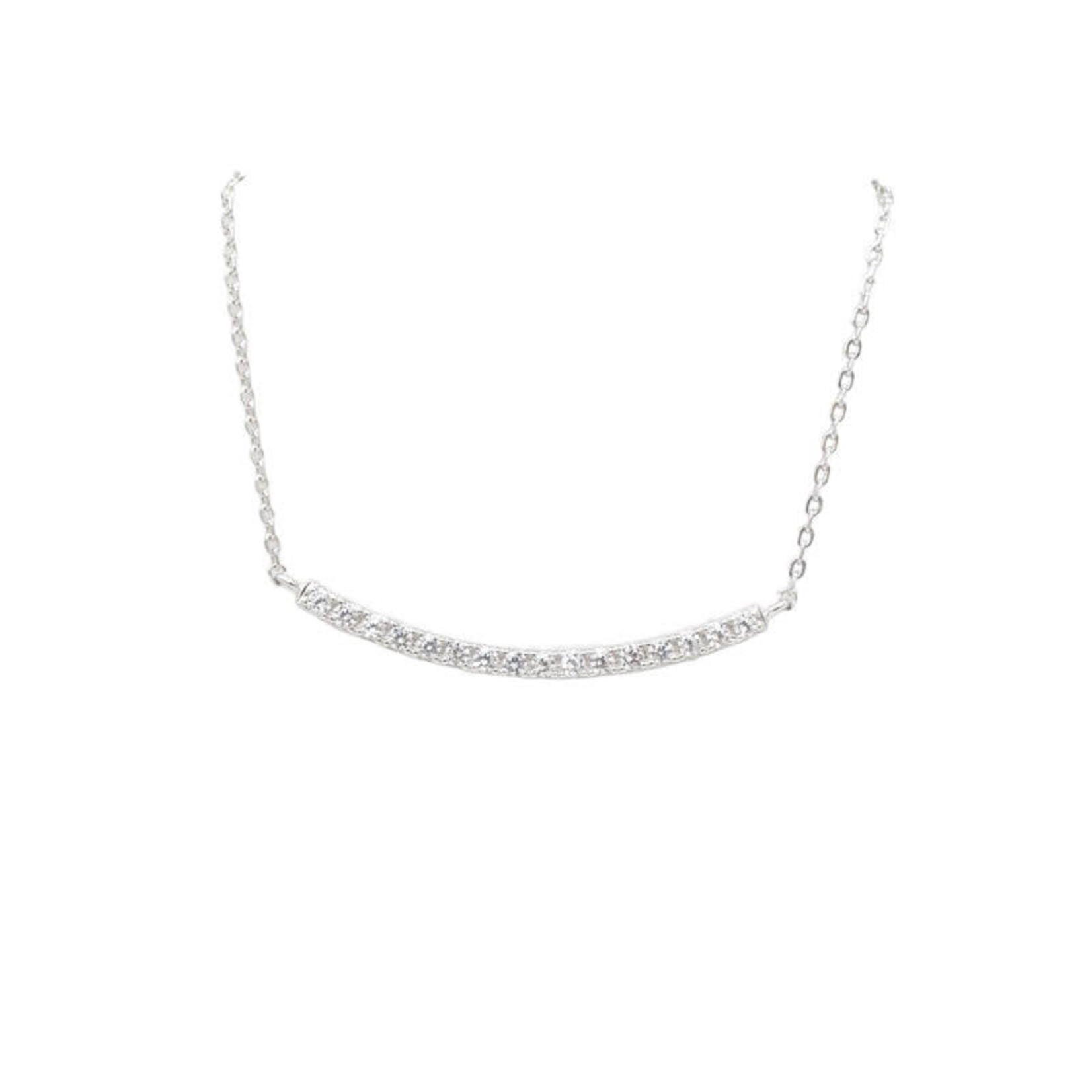 Sterling Silver Necklace with Adjustable  Chain CZ Bar