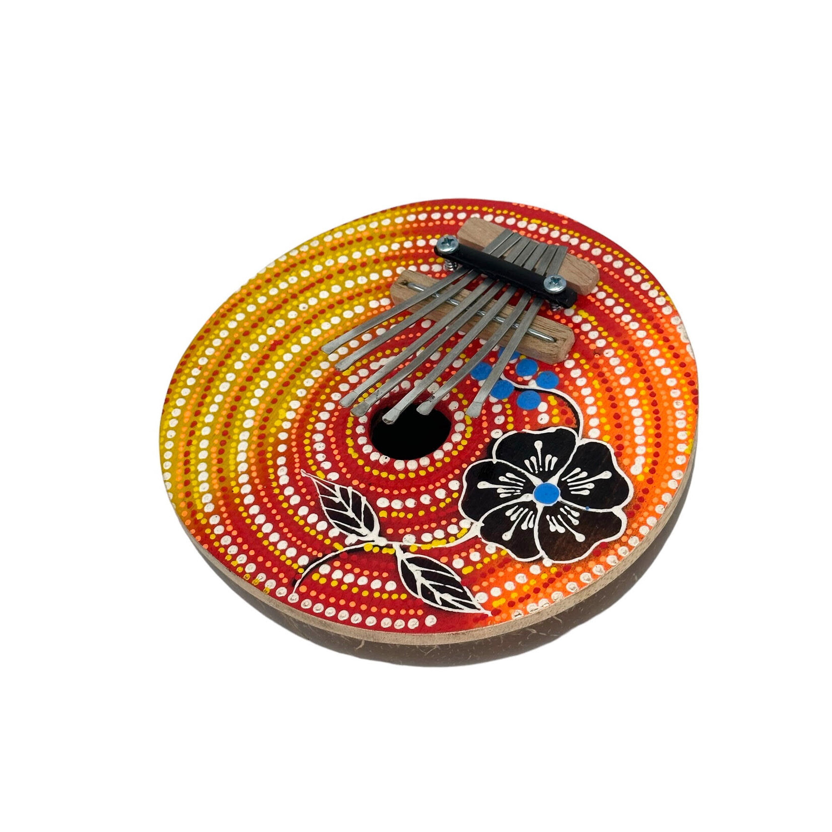 Handmade and Painted Karimba Instrument Red/Orange/Yellow Flower