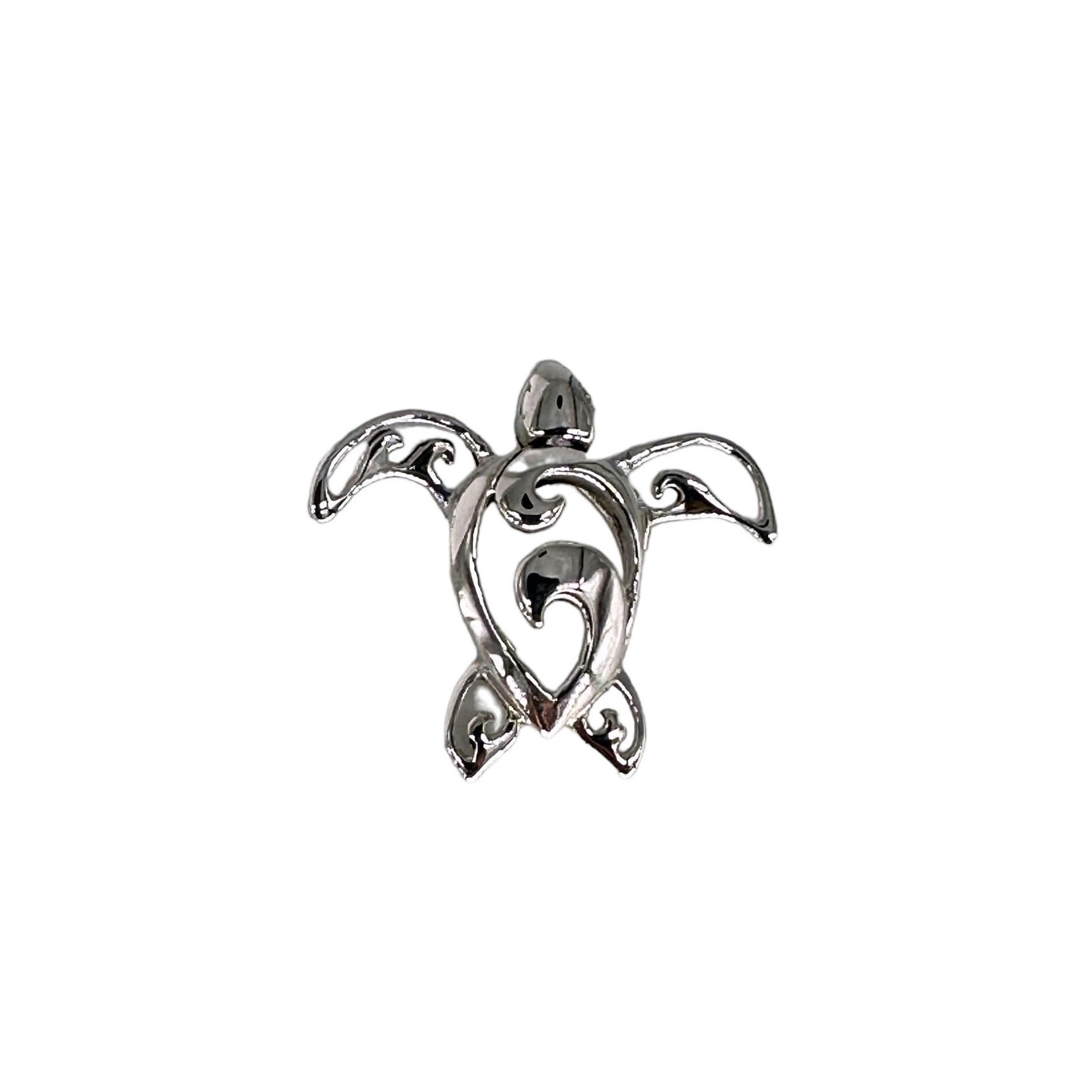 P385 Sterling Silver Wave Motif Turtle 24mm x 28mm
