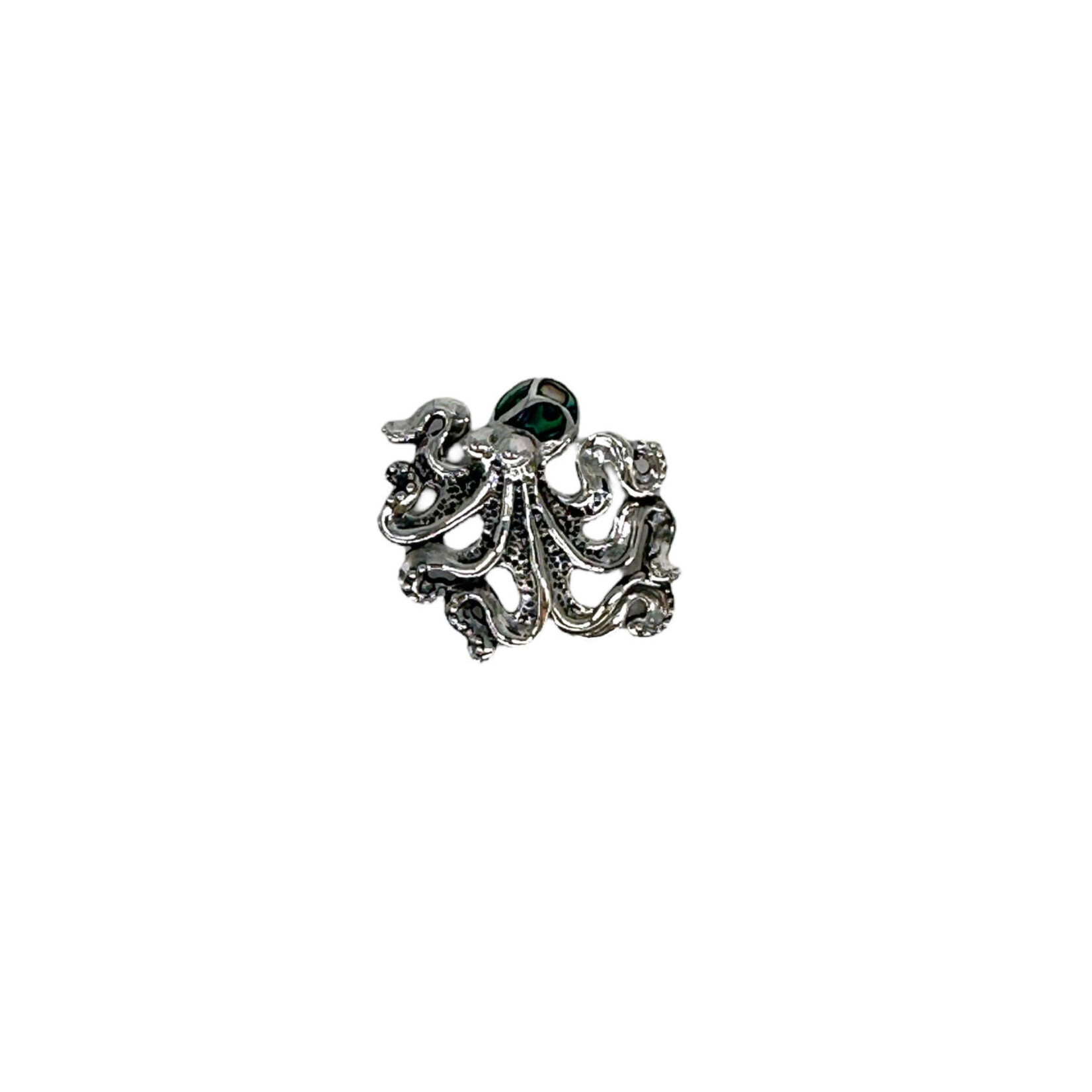 P377 Sterling Silver and Paua Octopus Pendant with Filigree Detail
