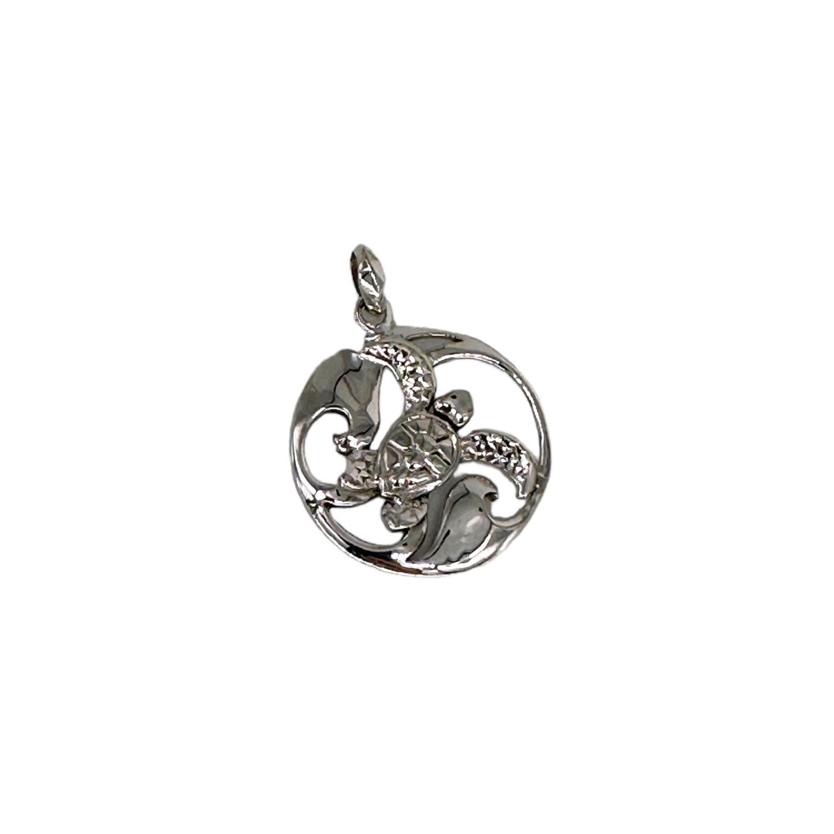 P397 Sterling Silver Turtle and Wave Pendant