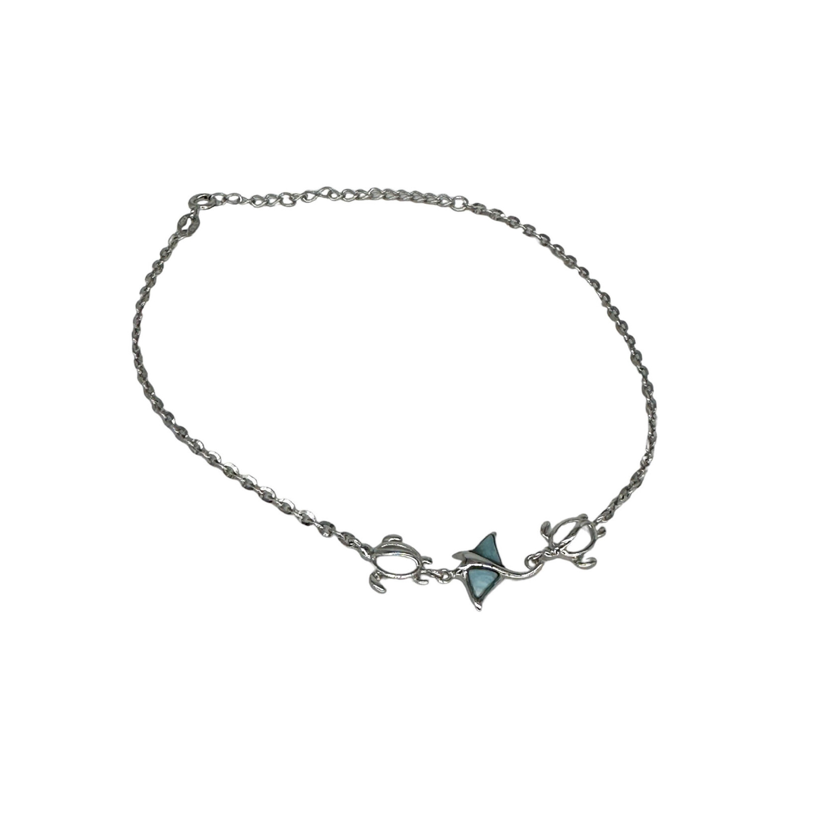 Sterling Silver Larimar Manta Ray and Turtle Anklet