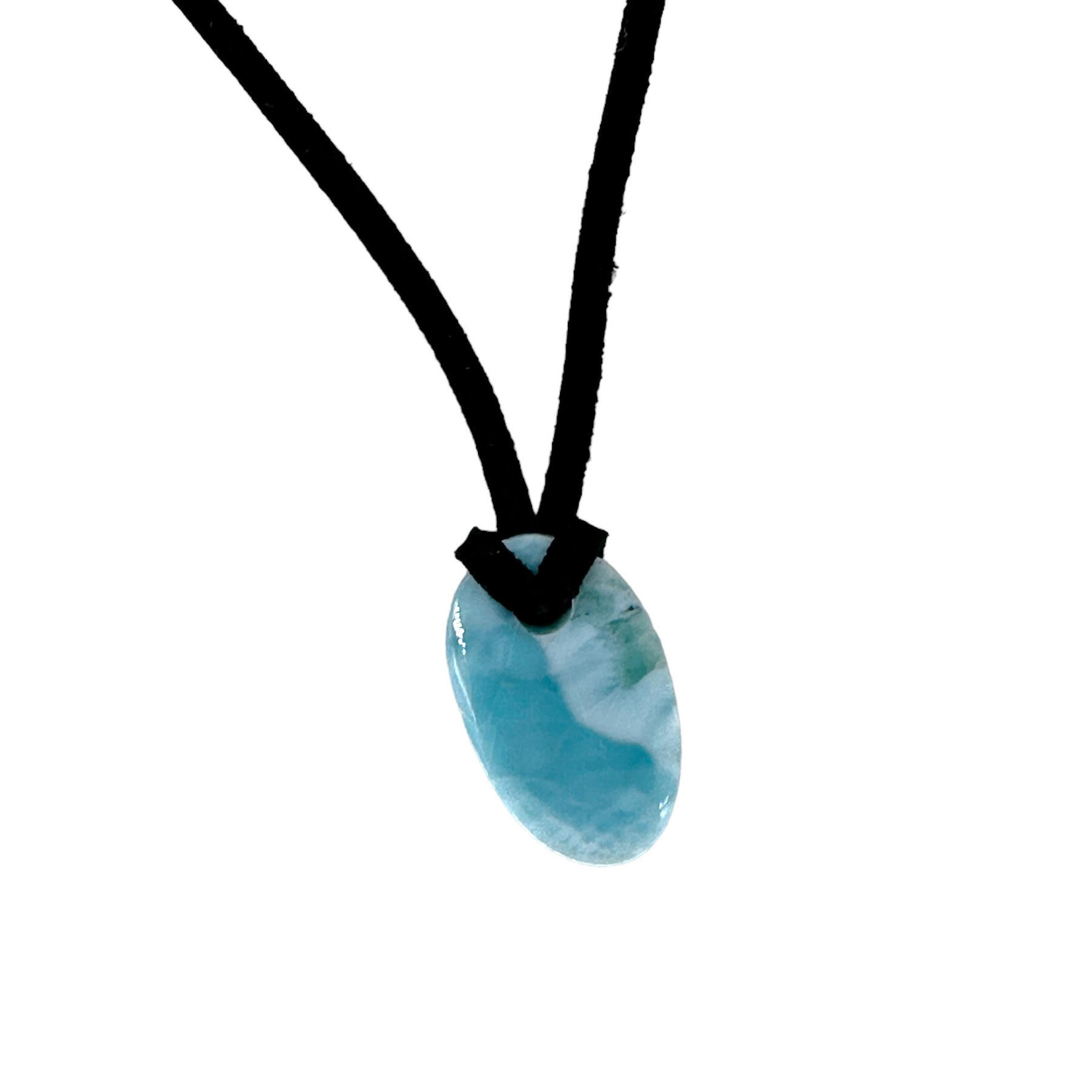 20" Adjustable Freeform Larimar Pendant on Leather Neck Cord Code 80