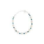 Sterling Silver Adjustable Oval Pearl and 3mm Apatite Gemstone Bracelet