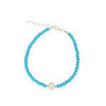 Sterling Silver Adjustable 7mm White Pearl and 3mm Light Blue Colored Crystal Bead Bracelet