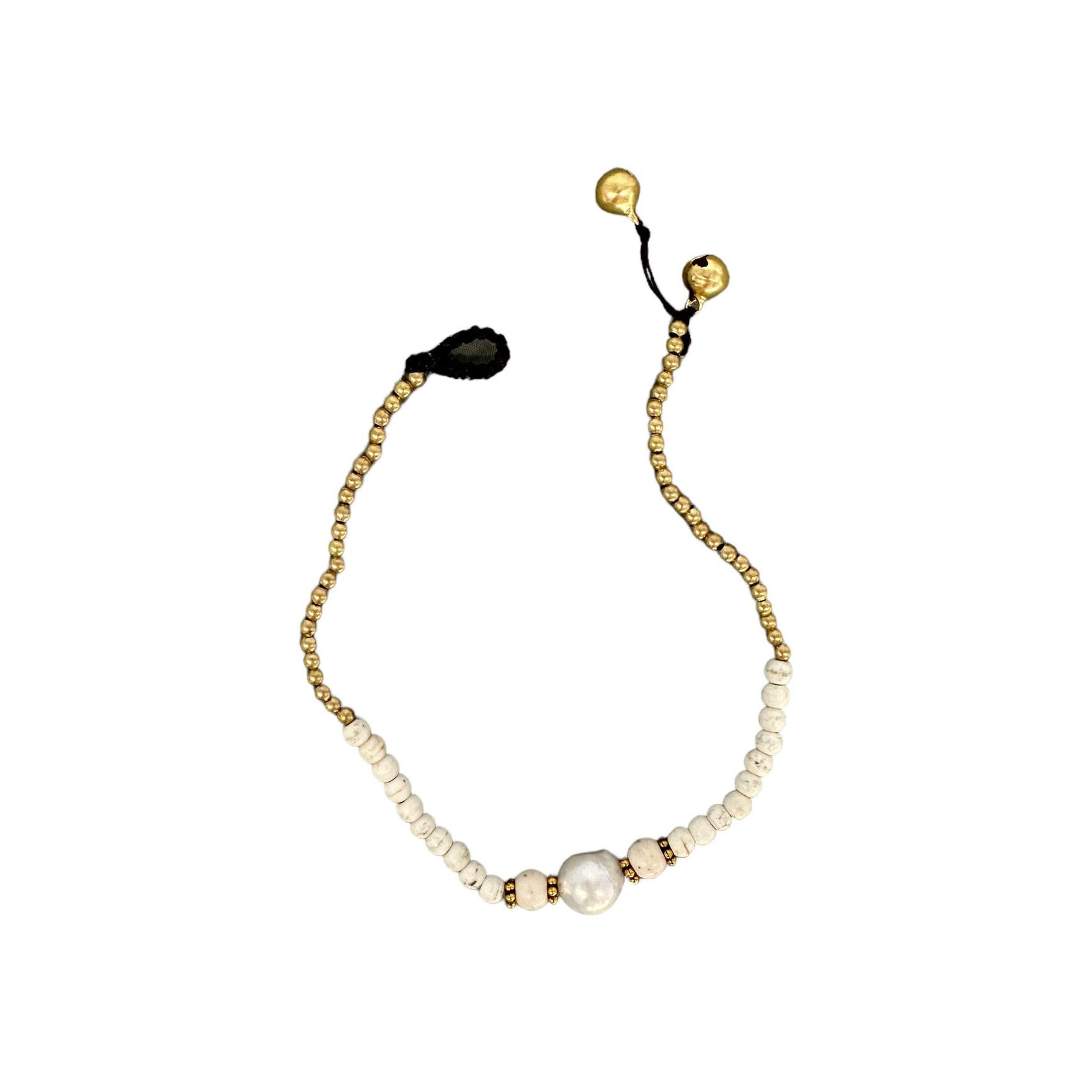 Pearl, Howlite Gemstone and Brass Bead Anklet BA9