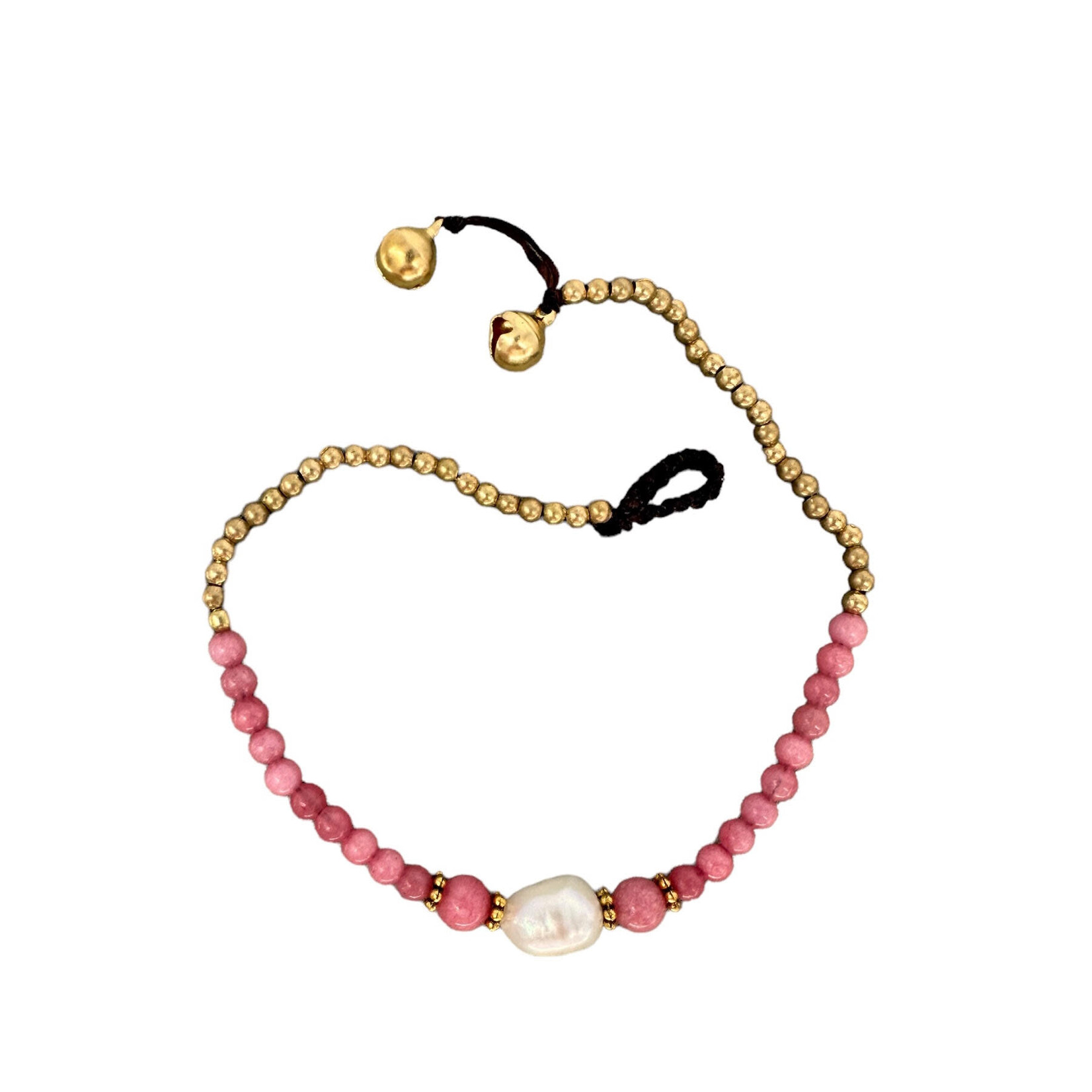 Pearl and Brass and Glass Bead Anklet Pink BA1