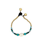 Pearl and Brass Bead Bracelet Green/Blue BB8