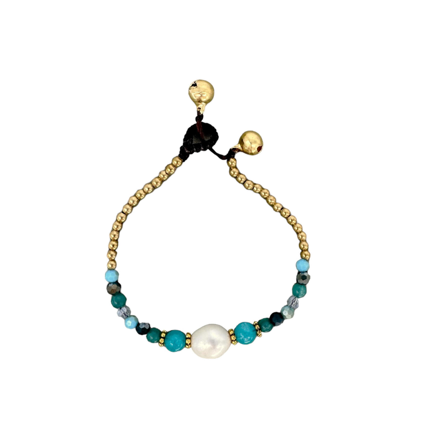 Pearl and Brass Bead Bracelet Green/Blue BB8
