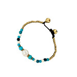 Pearl, and Howlite, Chrysocolla, Turquoise Gemstone and Brass Bead Bracelet BB12