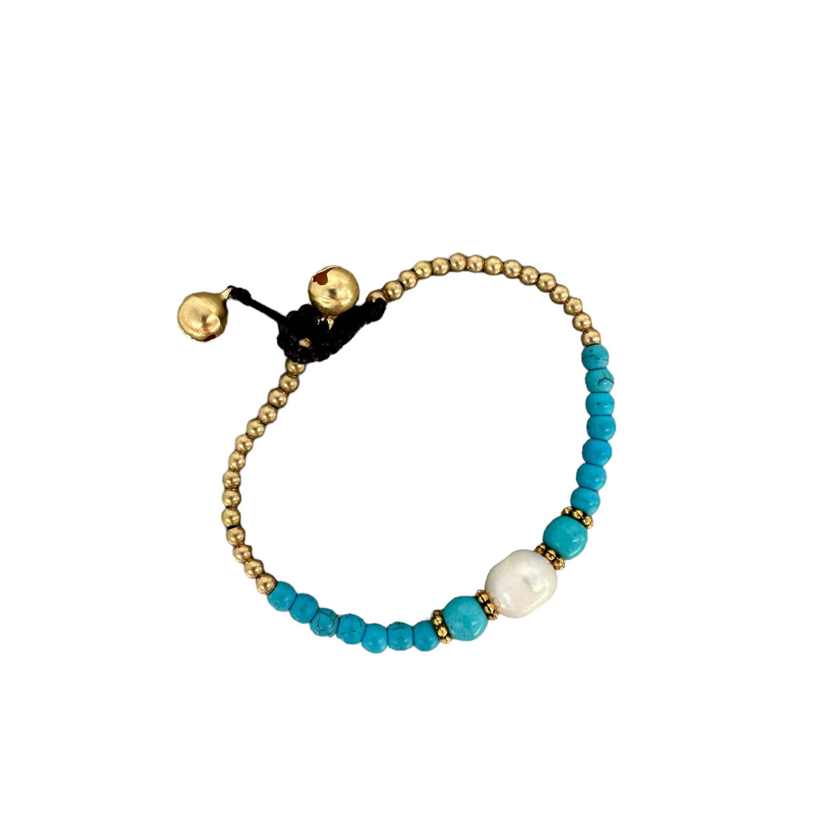 Pearl, Turquoise Gemstone and Brass Bead Bracelet BB10