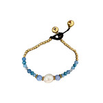 Pearl and Brass and Glass Bead Bracelet Light Blue BB5