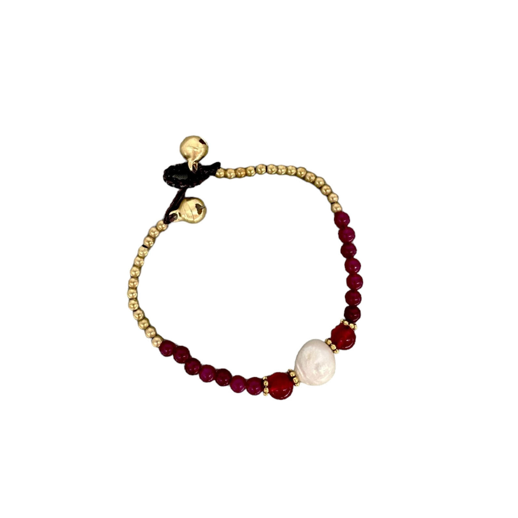 Pearl and Brass and Glass Bead Bracelet Red BB2