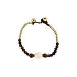 Pearl, Tiger Eye Gemstone and Brass Bead Bracelet BB13
