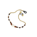 Pearl and Brass and Glass Bead Anklet White/Brown BA3