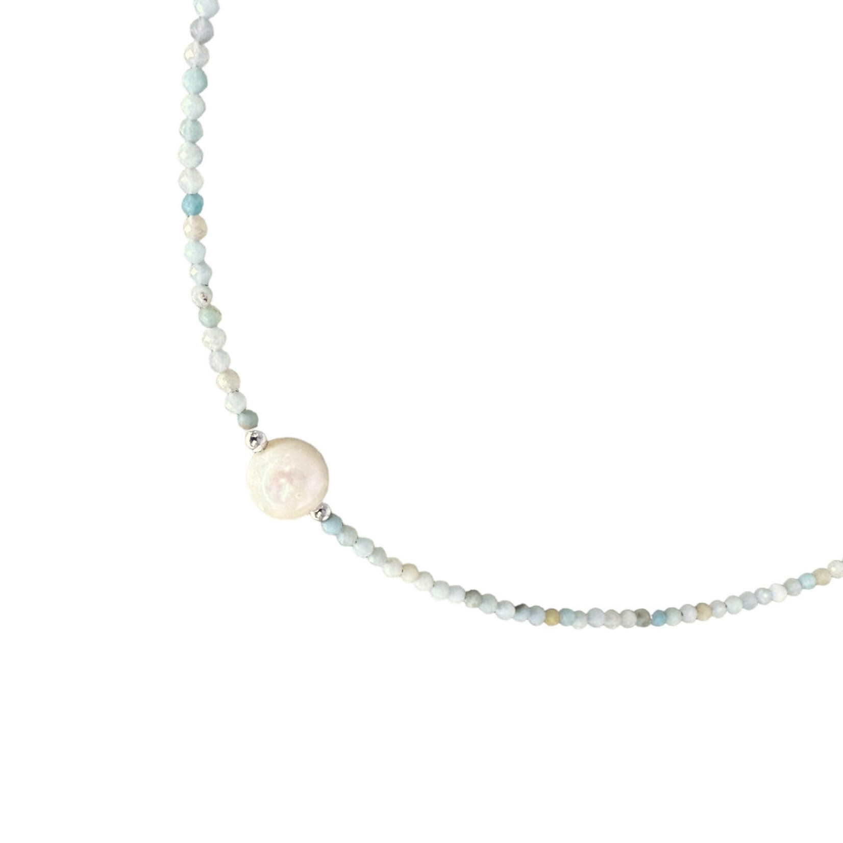 Amazonite White Pearl Adjustable 16-18" 2mm Gemstone Bead Necklace