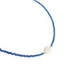 Cornflower Chalcedony White Pearl Adjustable 16-18" 2mm Gemstone Bead Necklace