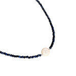 Sapphire White Pearl Adjustable 16-18" 2mm Gemstone Bead Necklace