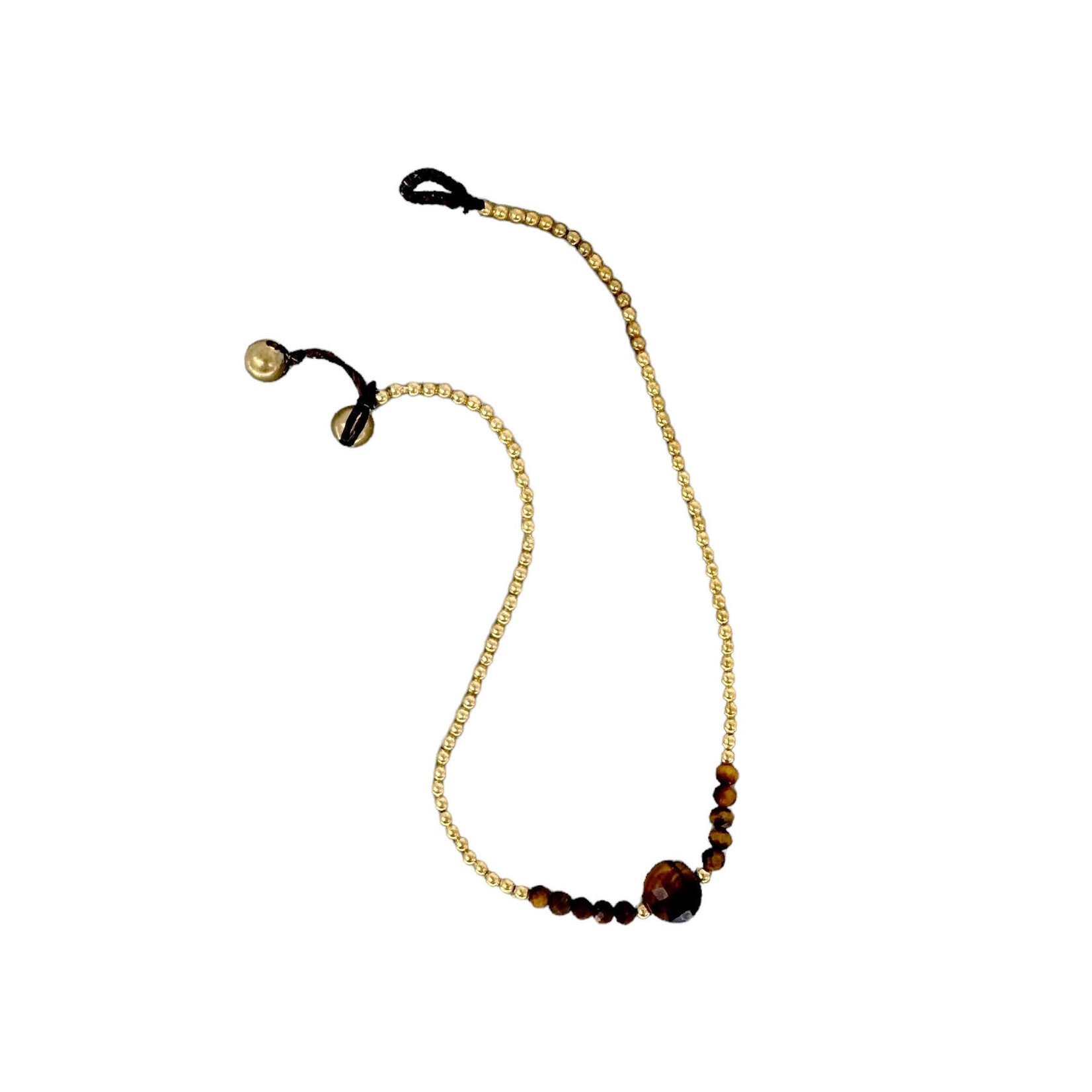 Tiger Eye Gemstone and Brass Bead Anklet BA18