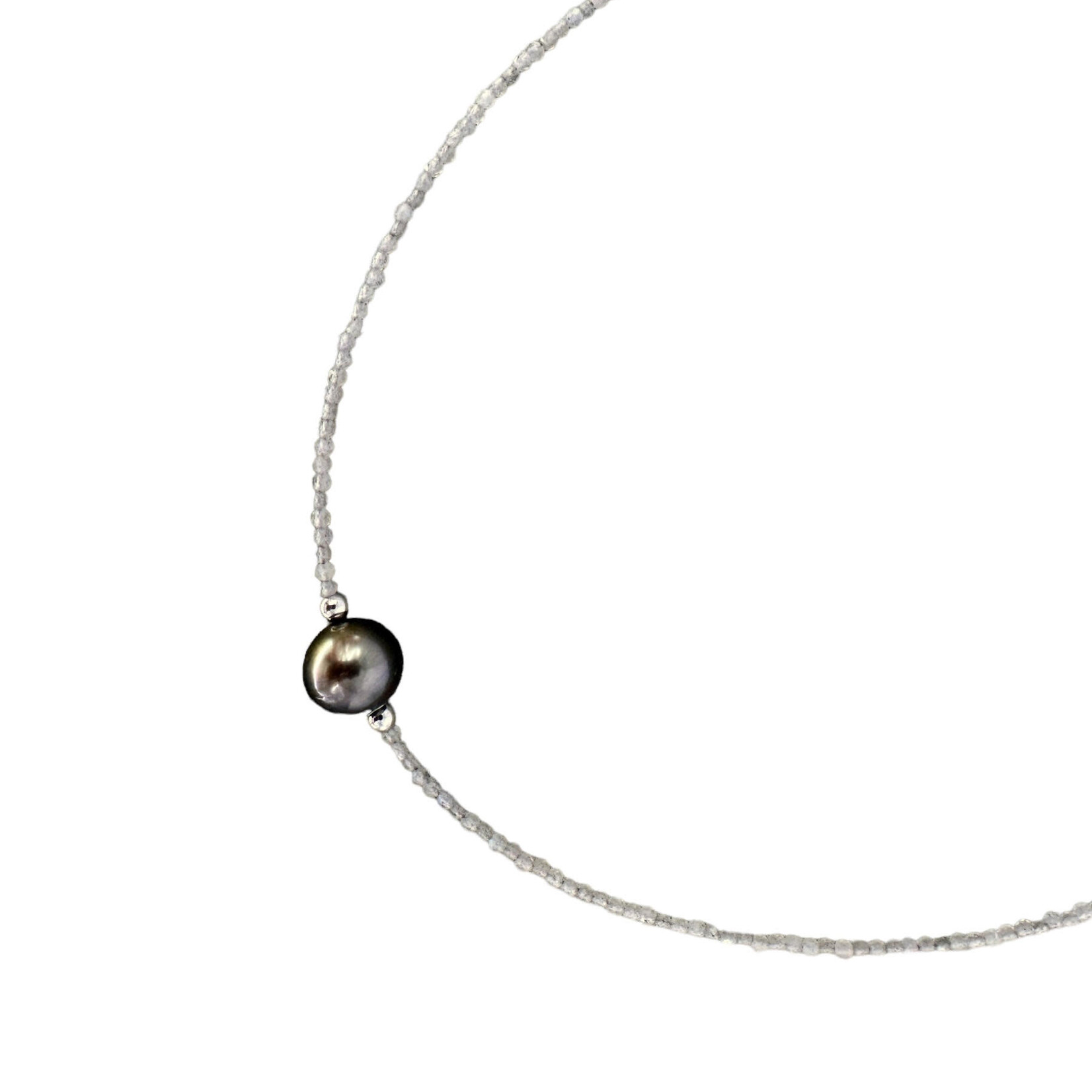 Labradorite Tahitian Pearl Adjustable 16-18" 2mm Gemstone Bead Necklace
