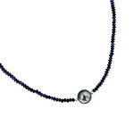 Sapphire Tahitian Pearl Adjustable 16-18" 2mm Gemstone Bead Necklace