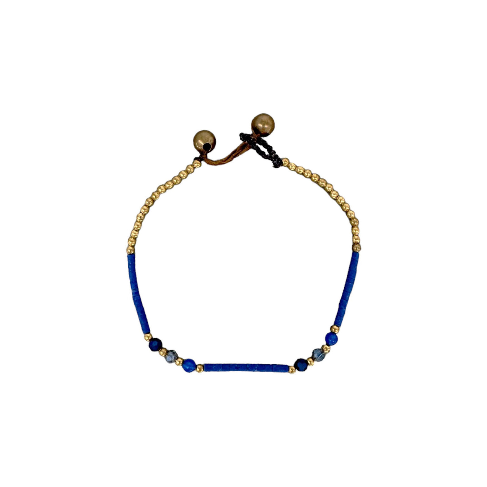 Brass, Glass, and Clay Bead Bracelet Blue BB28