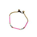 Brass, Glass, and Clay Bead Bracelet Pink Sherbet BB36