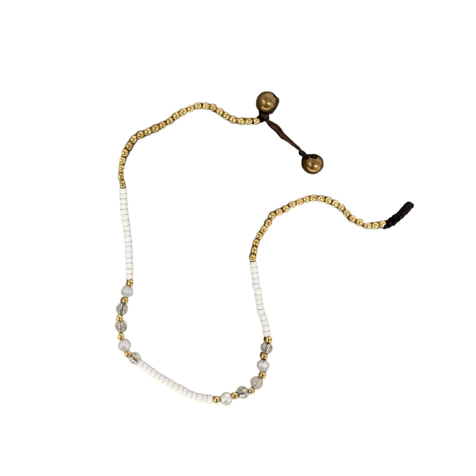 Brass, Glass, and Clay Bead Anklet White BA33