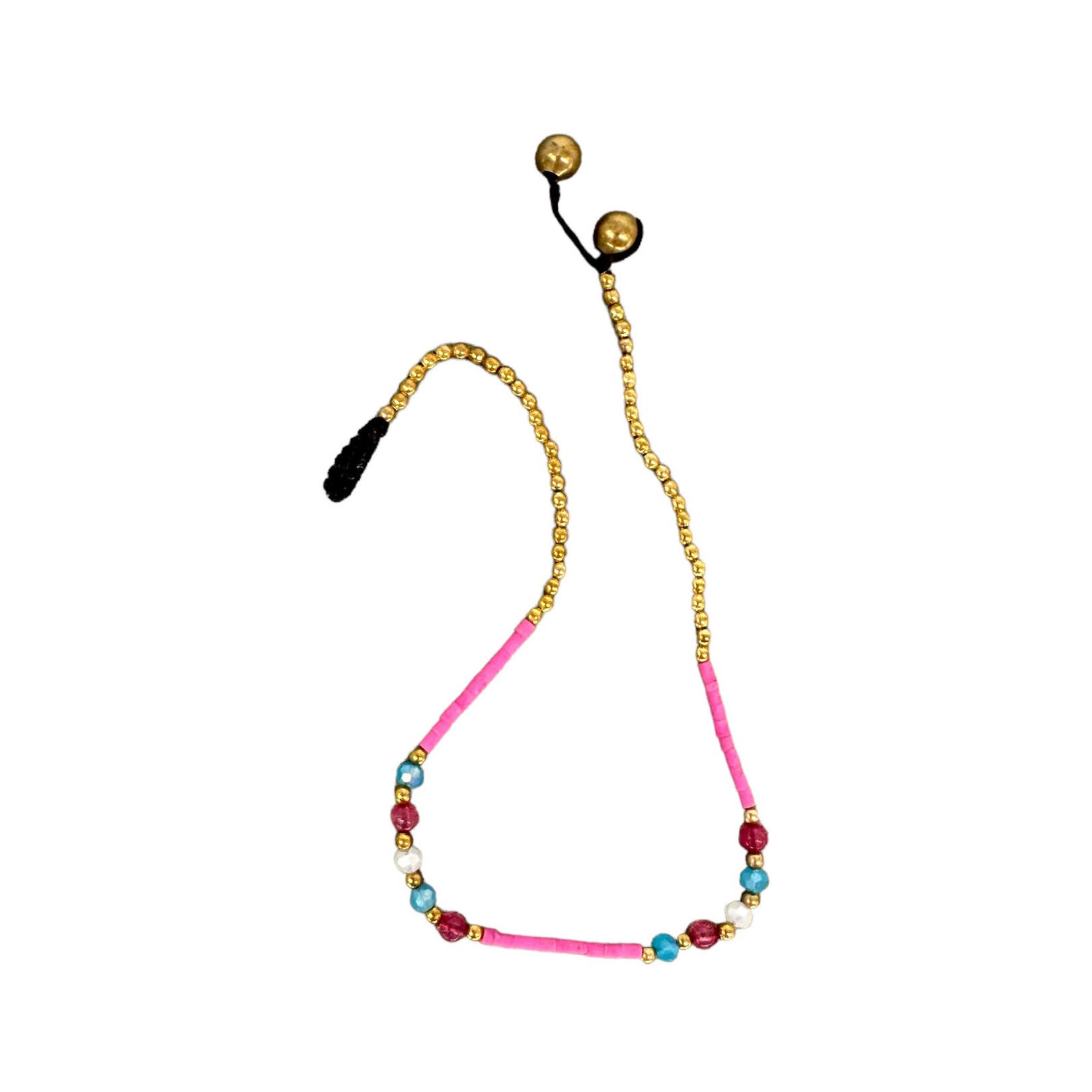Brass, Glass, and Clay Bead Anklet Pink Sherbet BA36