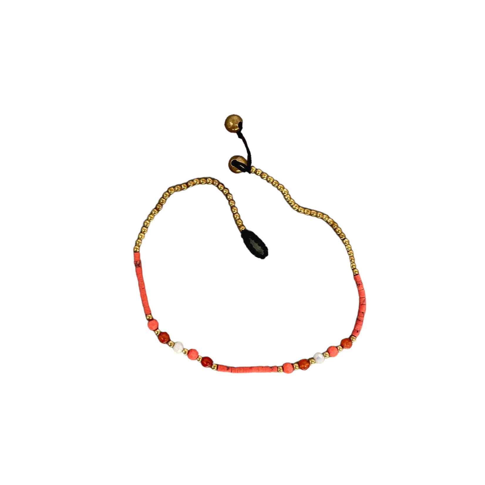 Brass, Glass, and Clay Bead Anklet Orange BA38