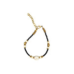 BB44 Pearl and Howlite Gemstone, Clay and Brass Bead Adjustable Bracelet Black