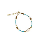 Pearl and Howlite Gemstone, Clay and Brass Bead Adjustable Bracelet Turquoise BB46