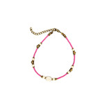Pearl and Howlite Gemstone, Clay and Brass Bead Adjustable Anklet Pink Sherbet BA42