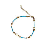 Pearl and Howlite Gemstone, Clay and Brass Bead Adjustable Anklet Light Blue BA44