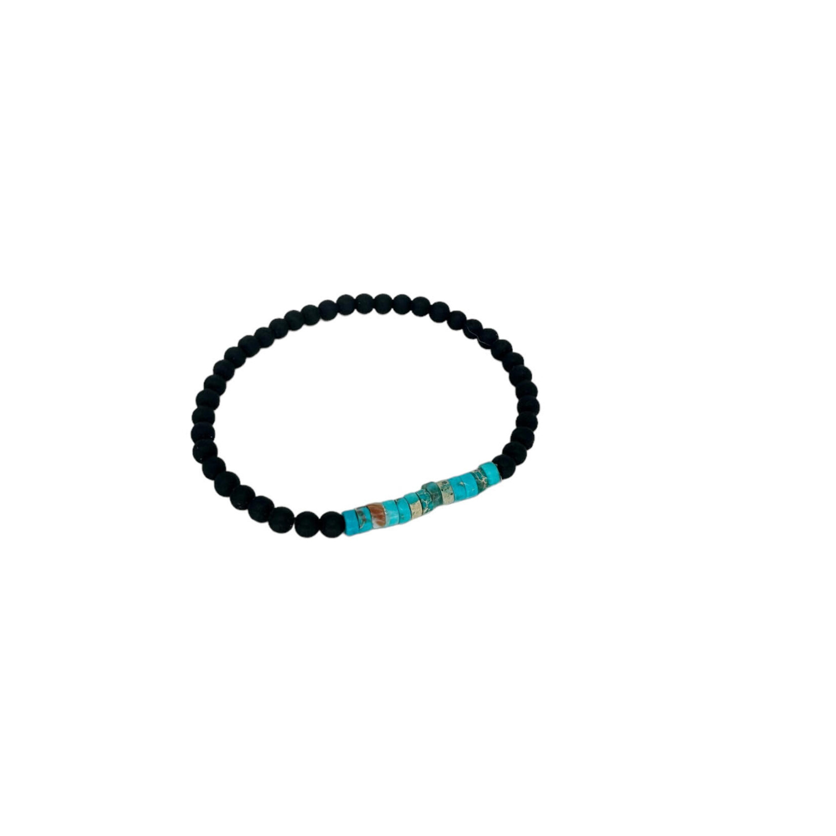 4mm Black Stone and Synthetic Turquoise Stretch Bracelet