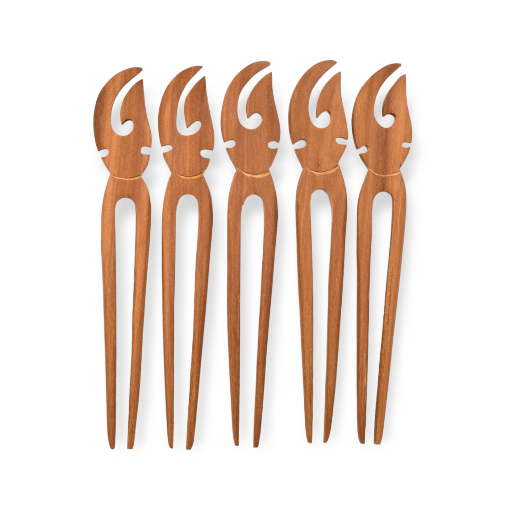Hand Carved Tribal Double Prong Hair Stick - Pack of 5