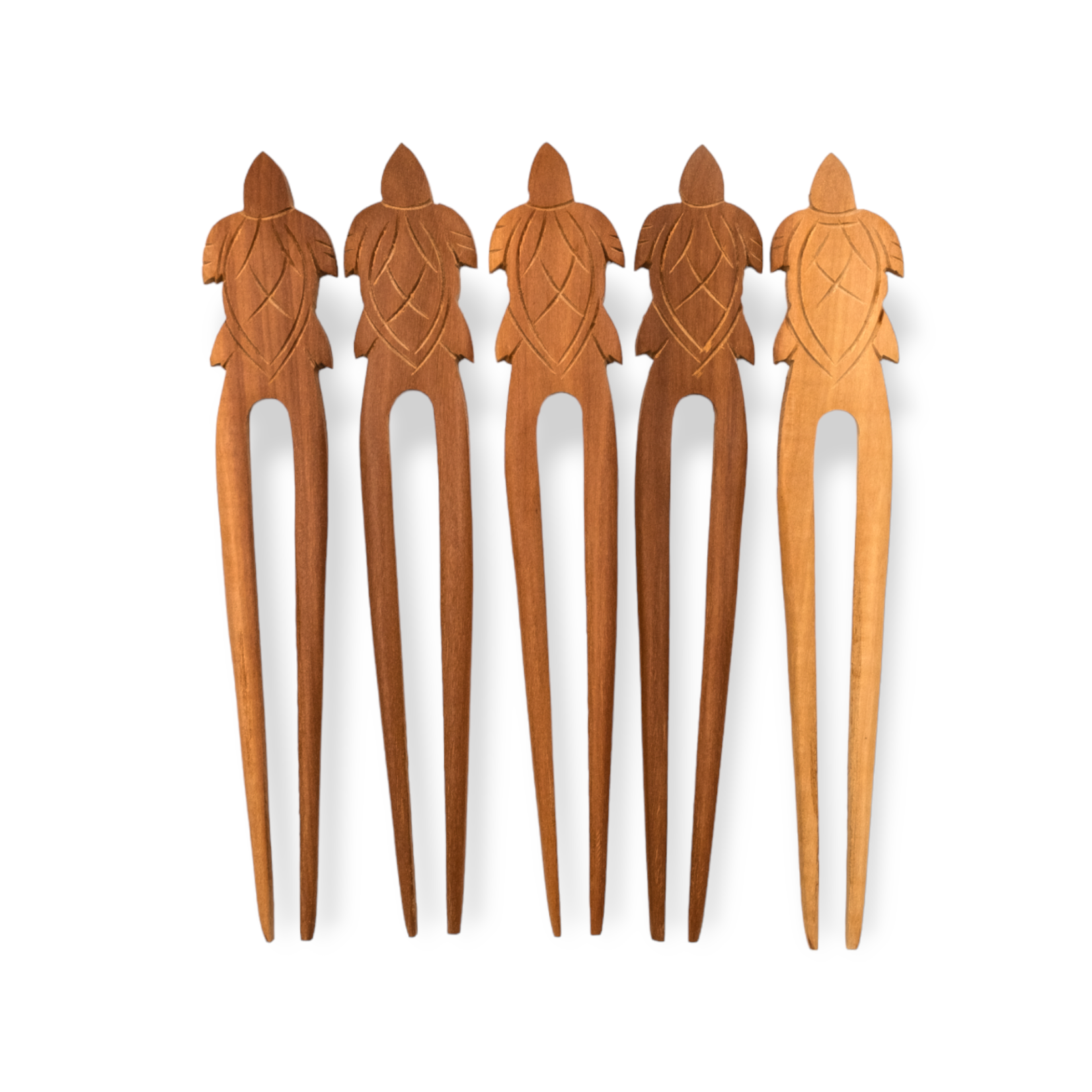 Hand Carved Turtle Double Prong Hair Stick - Pack of 5