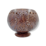 Hand Carved Coconut Shell Candle Holder Palm Tree Motiff