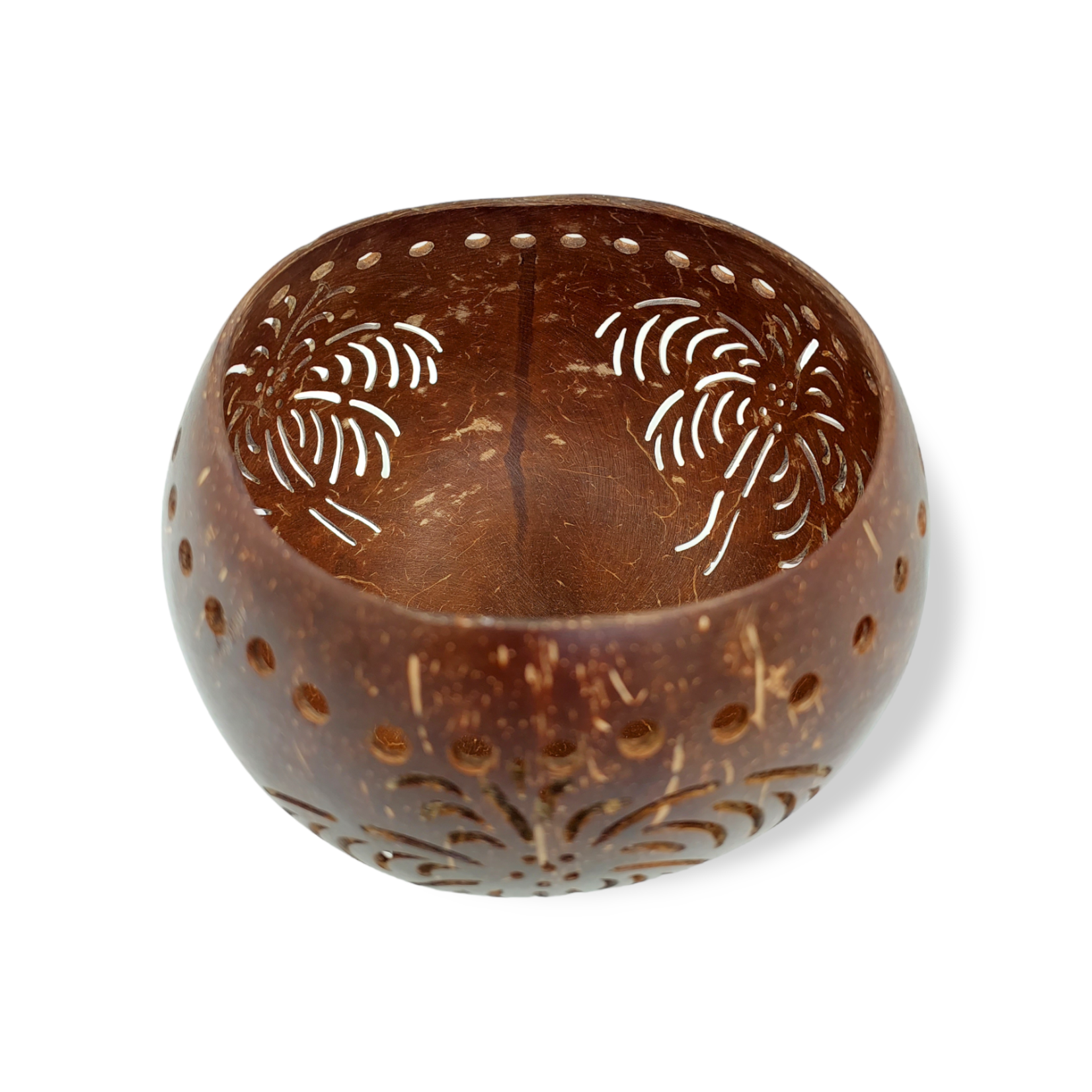 Hand Carved Coconut Shell Candle Holder Palm Tree Motiff