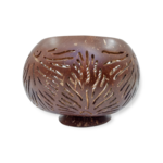 Hand Carved Coconut Shell Candle Holder Monstera Motiff