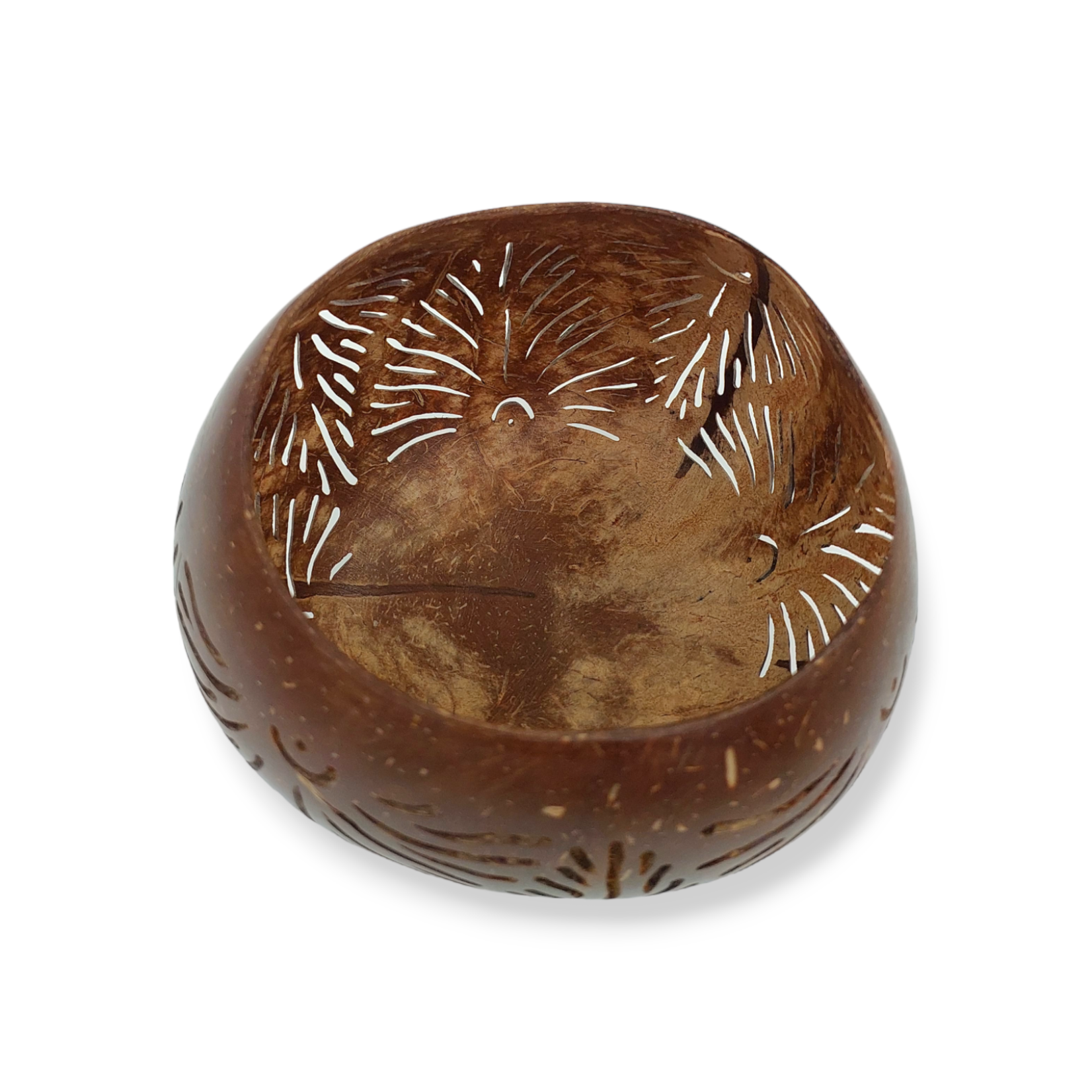 Hand Carved Coconut Shell Candle Holder Monstera Motiff