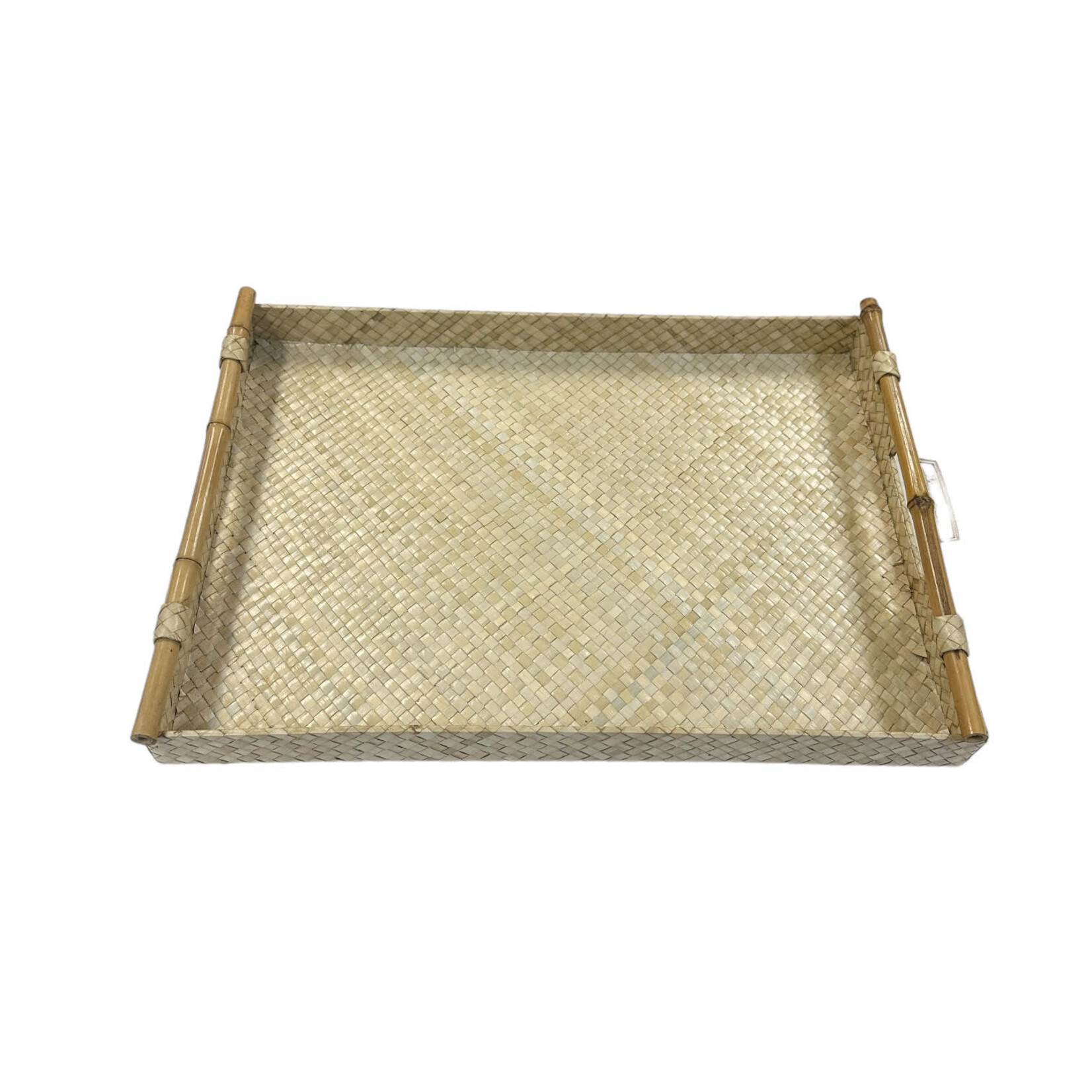 Hand Woven Lauhala Tray With Bamboo Handles Large