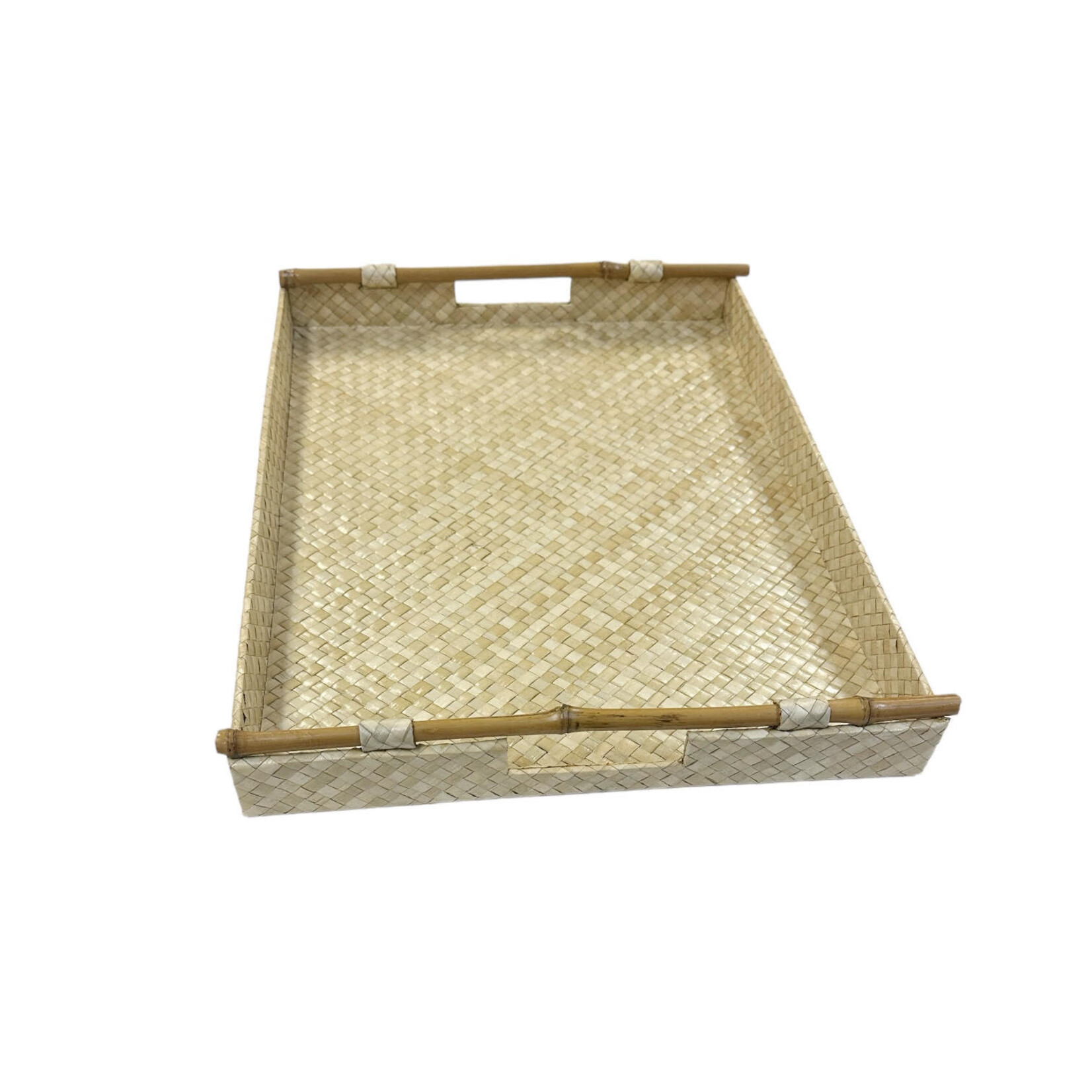 Hand Woven Lauhala Tray With Bamboo Handles Medium