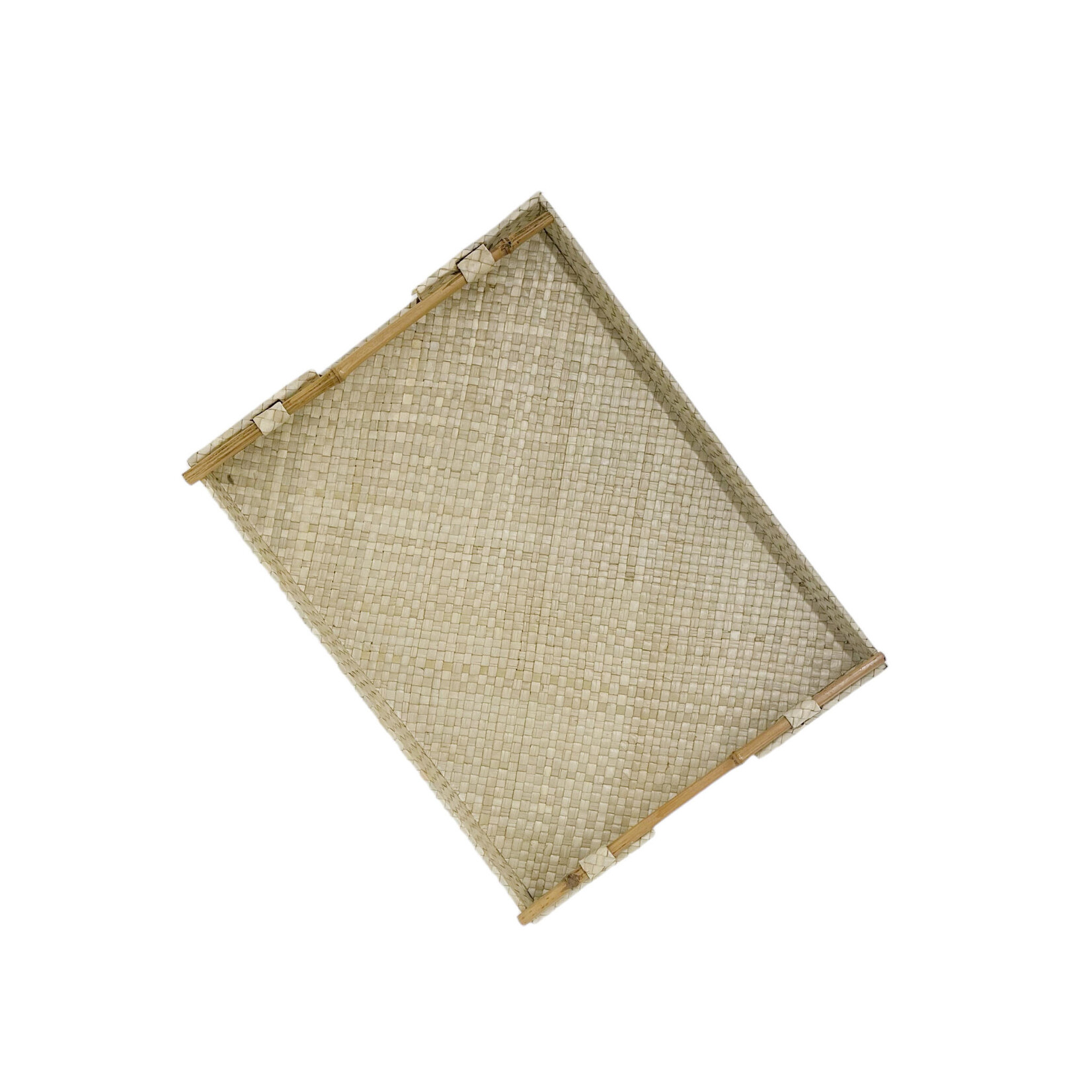 Hand Woven Lauhala Tray With Bamboo Handles Small