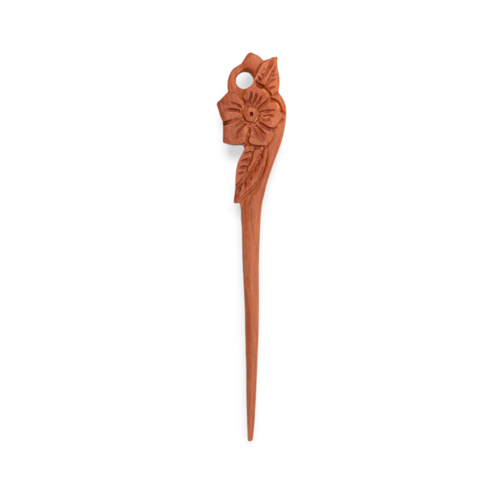 Hand Carved Fruitwood Hair Stick Flower Two Leaf Pack of 5