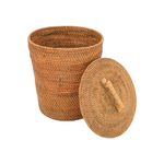 Hand Woven Rattan Bin With Lid Light Natural