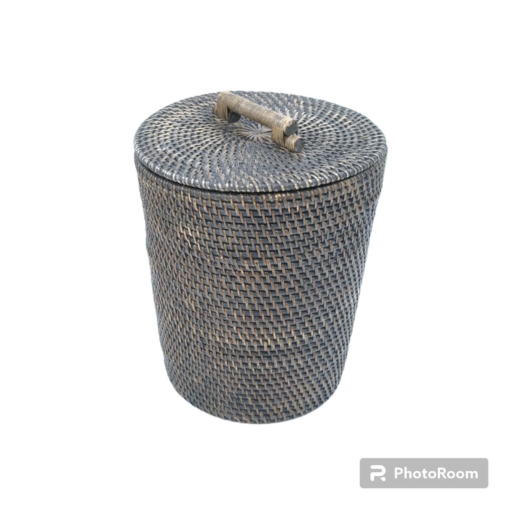 Hand Woven Rattan Bin With Lid Dark Natural