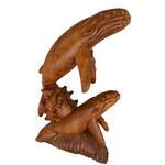 Hand Carved Breaching Mama and Baby Whale 40cm